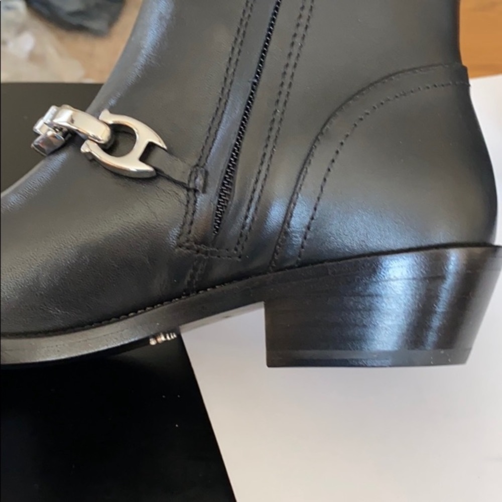 Coach Black Allen Ankle Leather Size 5 Boots With Silver Signature C Chain NIB - Picture 11 of 12